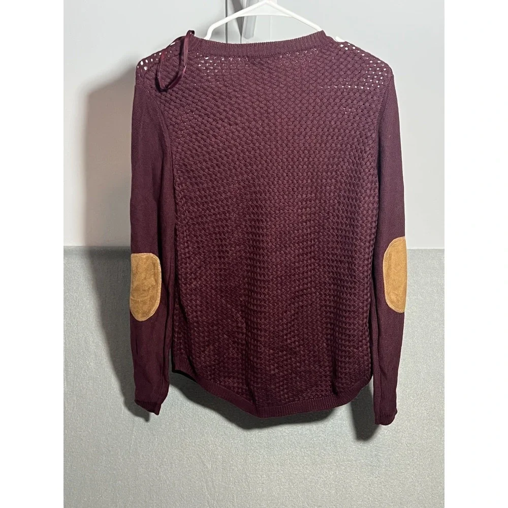 Lety & Me Women's Burgundy Knit Sweater Size S with Tan Elbow Patches